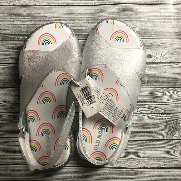 Old Navy Toddler Girl Glitter Rainbow Print Double Ankle  Strap Sandals Sz 11 - Picture 1 of 9